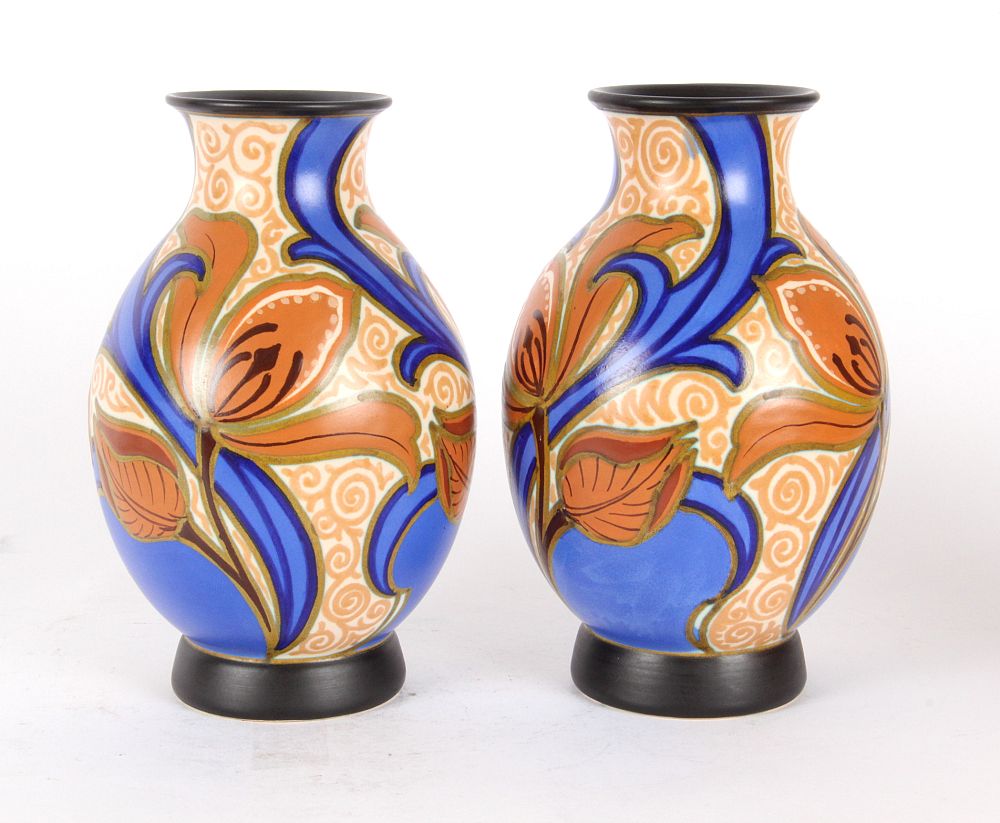 James Miles: Gouda Pair of Art Deco Pottery Vases, £190